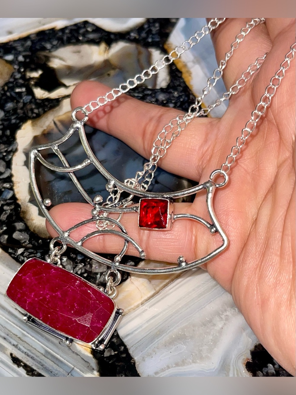 Simulated Faceted Ruby Red Colored Quartz Necklace